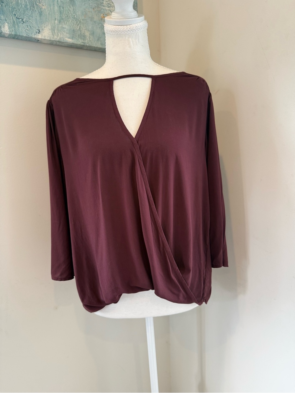 Anthropologie Velvet by Graham & Spencer Draped V-Neck Blouse in Wine M